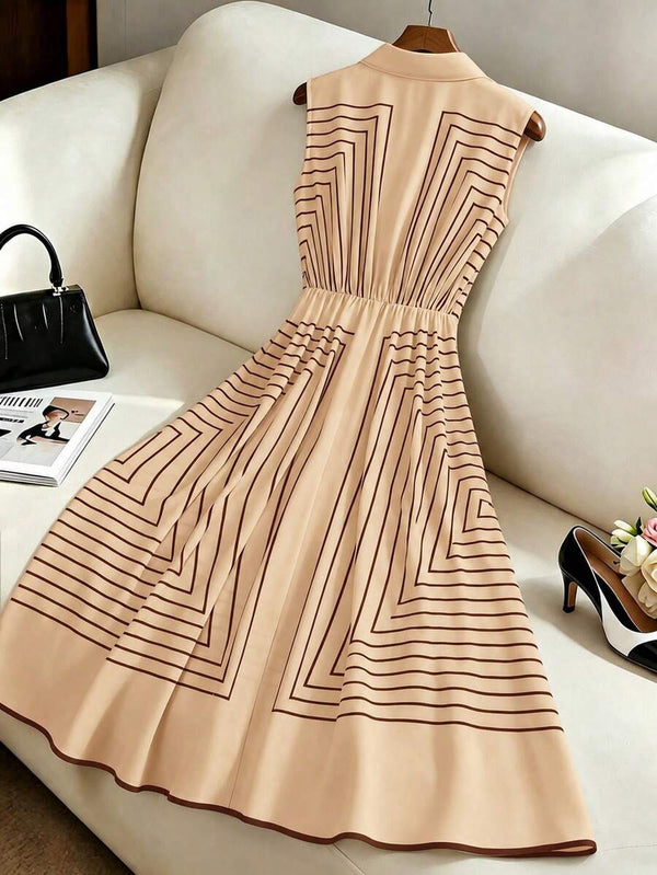 Orla | Geometric Striped Belted Shirt Dress
