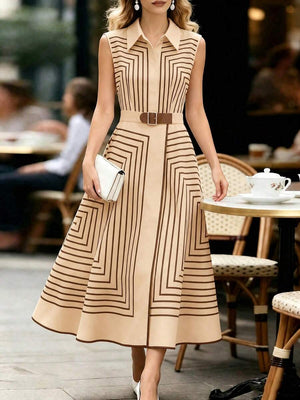 Orla | Geometric Striped Belted Shirt Dress