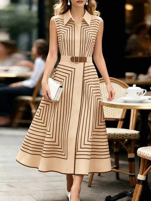 Orla | Geometric Striped Belted Shirt Dress