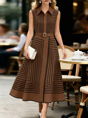 Orla | Geometric Striped Belted Shirt Dress