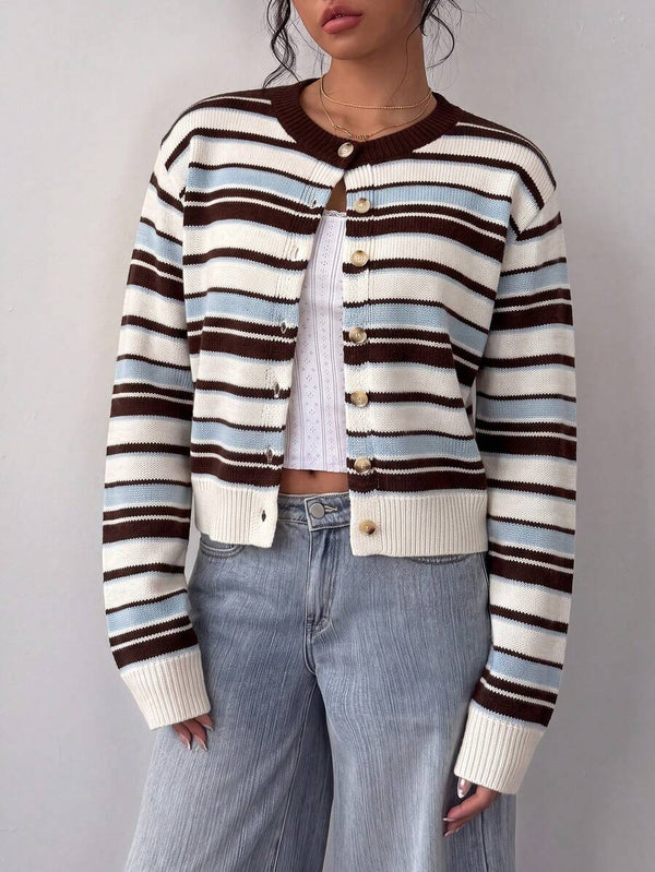 SHEIN BASICS Casual Solid Color Round Neck Long Sleeve Loose Cropped Women Sweater Women Winter Coat oaklynwear