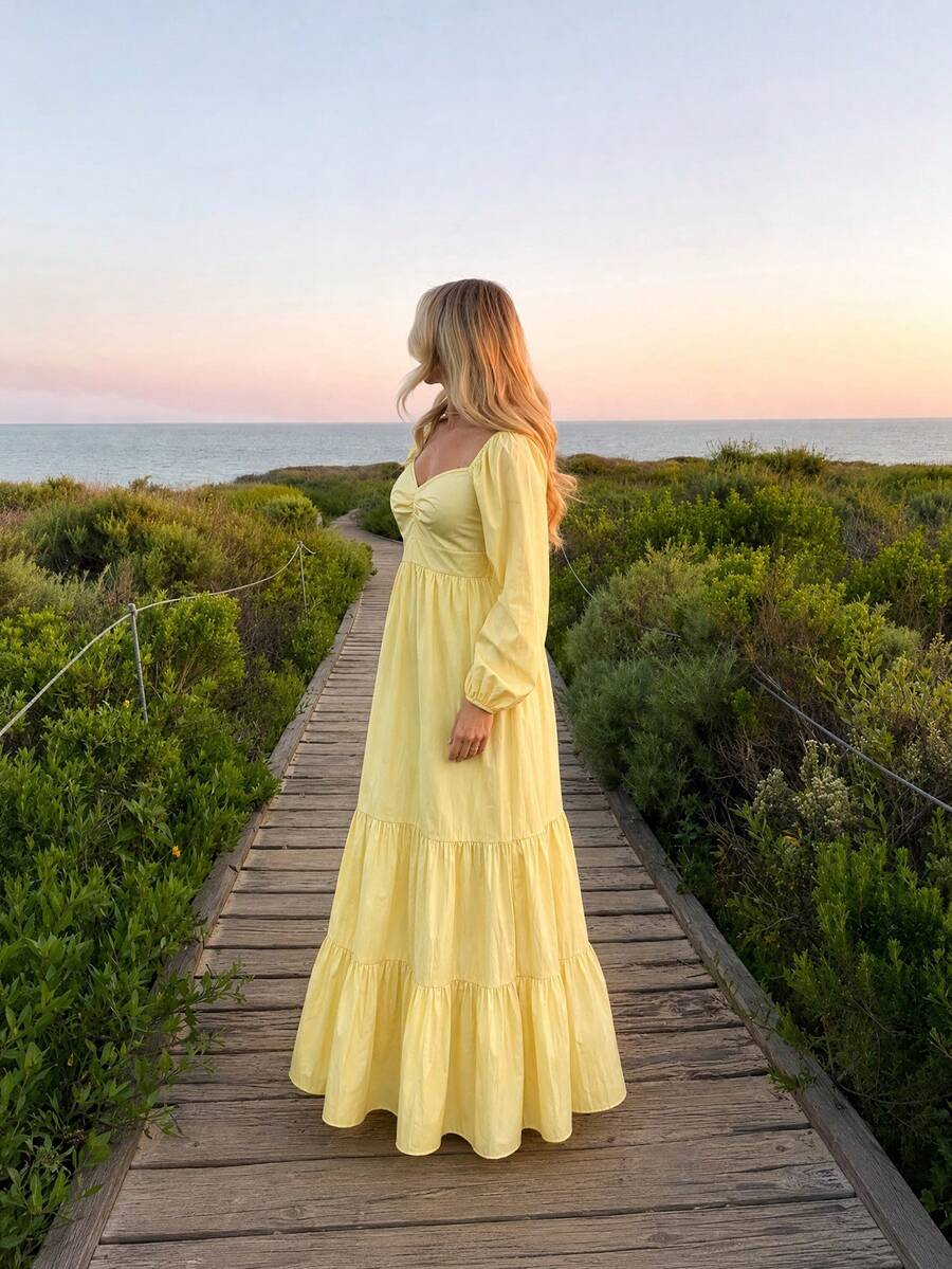 Flossie Square Neck Bishop Sleeve Maxi Dress - view 5