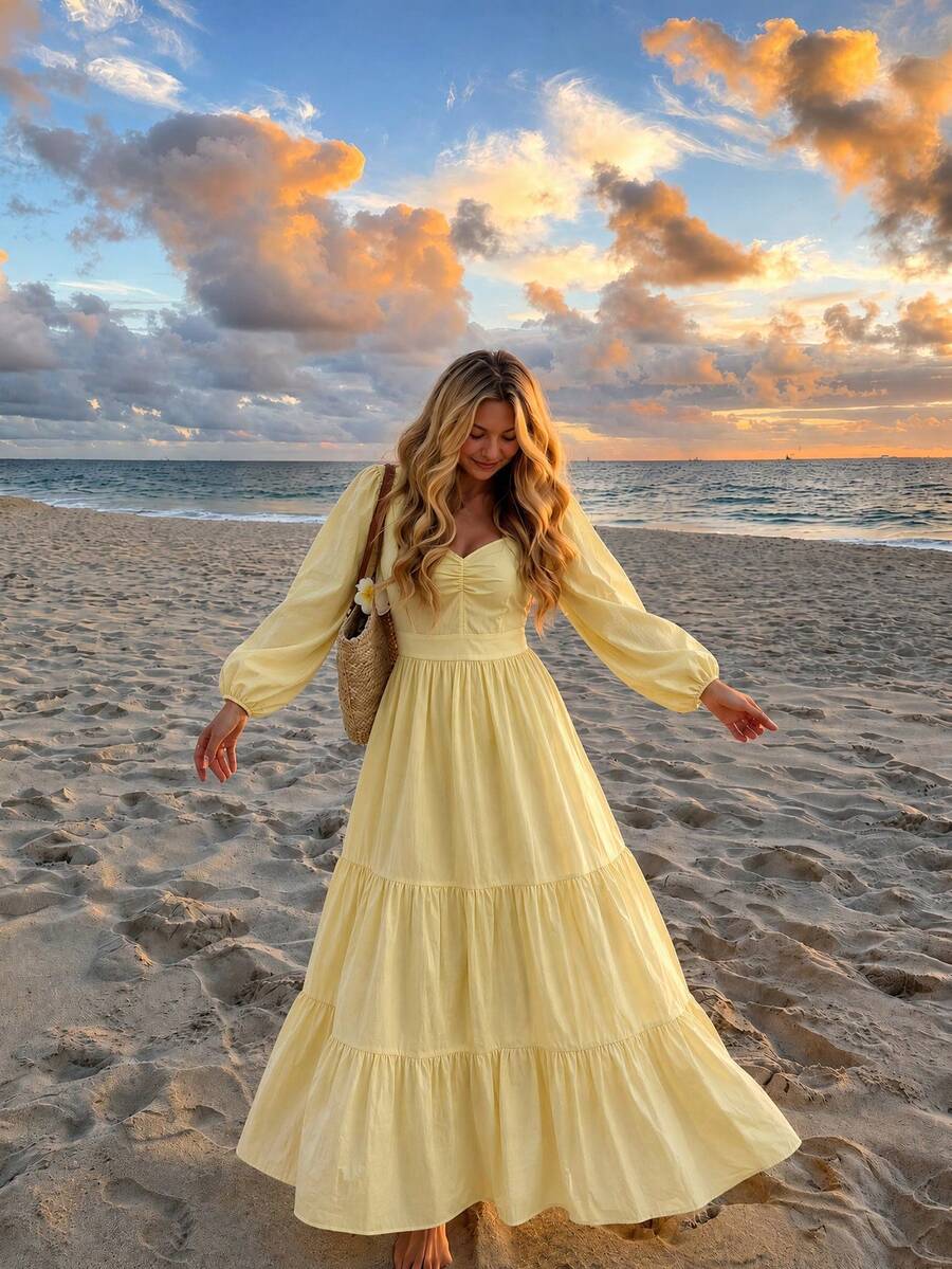 Flossie Square Neck Bishop Sleeve Maxi Dress - view 6