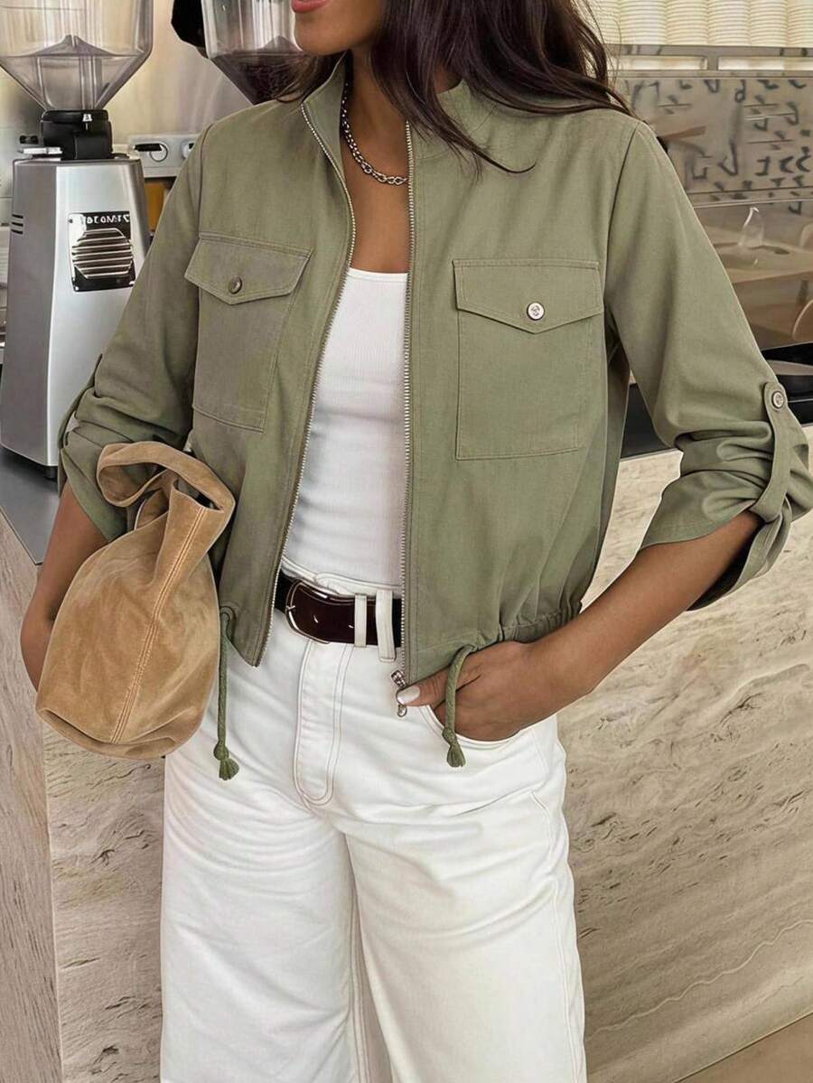 Hettie Stand Collar Drawstring Short Jacket - view 44