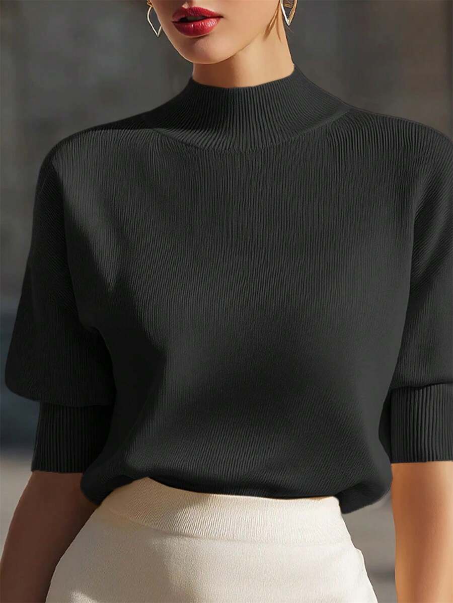 Wynne Stand Collar Ribbed Knit Top - view 2