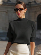 Wynne Stand Collar Ribbed Knit Top - front view
