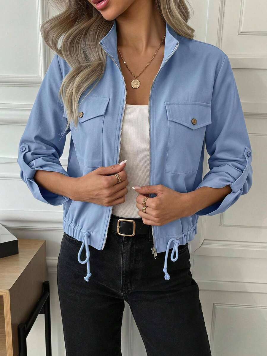 Hettie Stand Collar Drawstring Short Jacket - view 53
