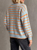 Layla Round Neck Striped Button Front Cardigan - view 2