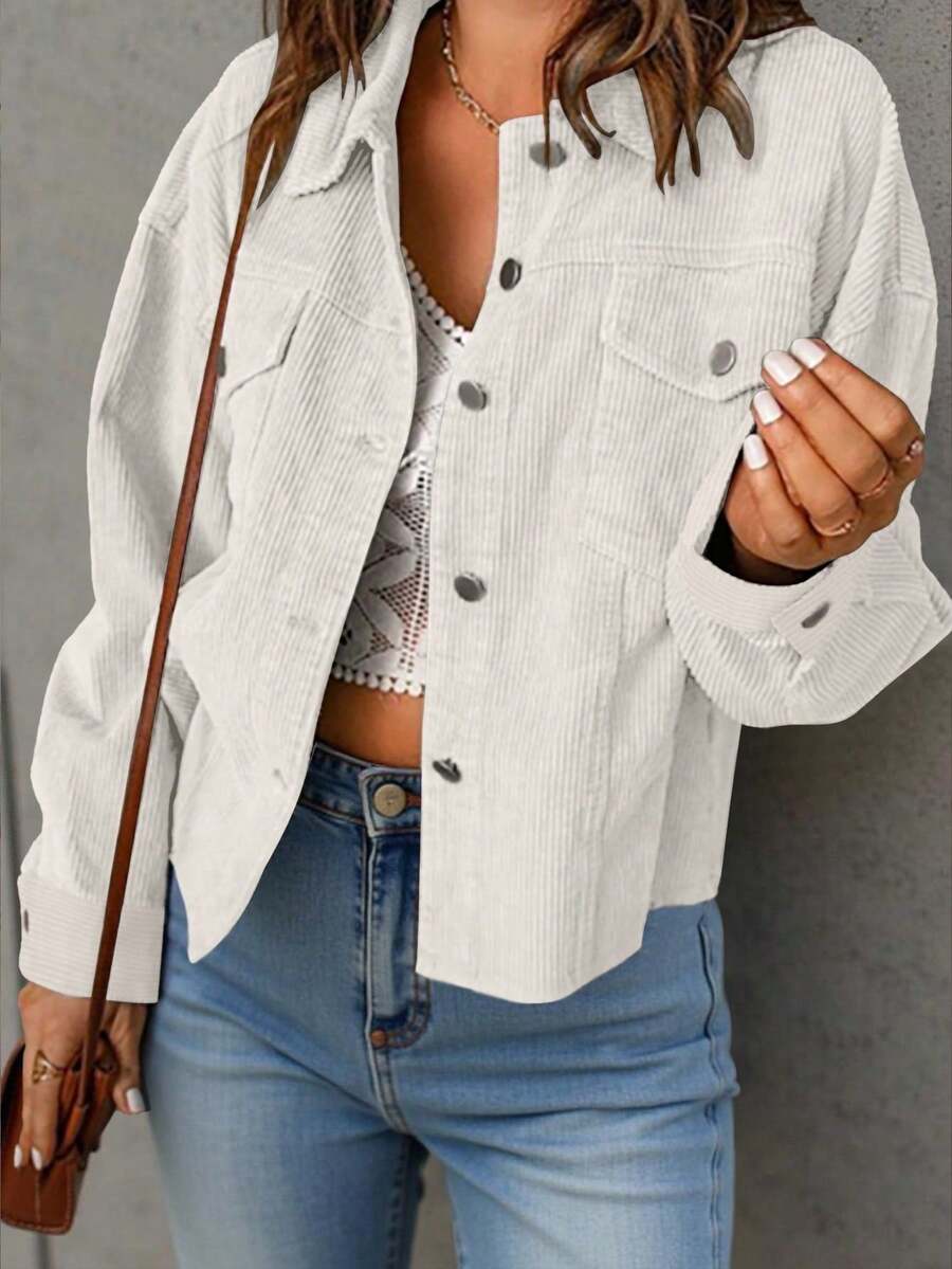 Dot Corduroy Drop Shoulder Shacket - view 15