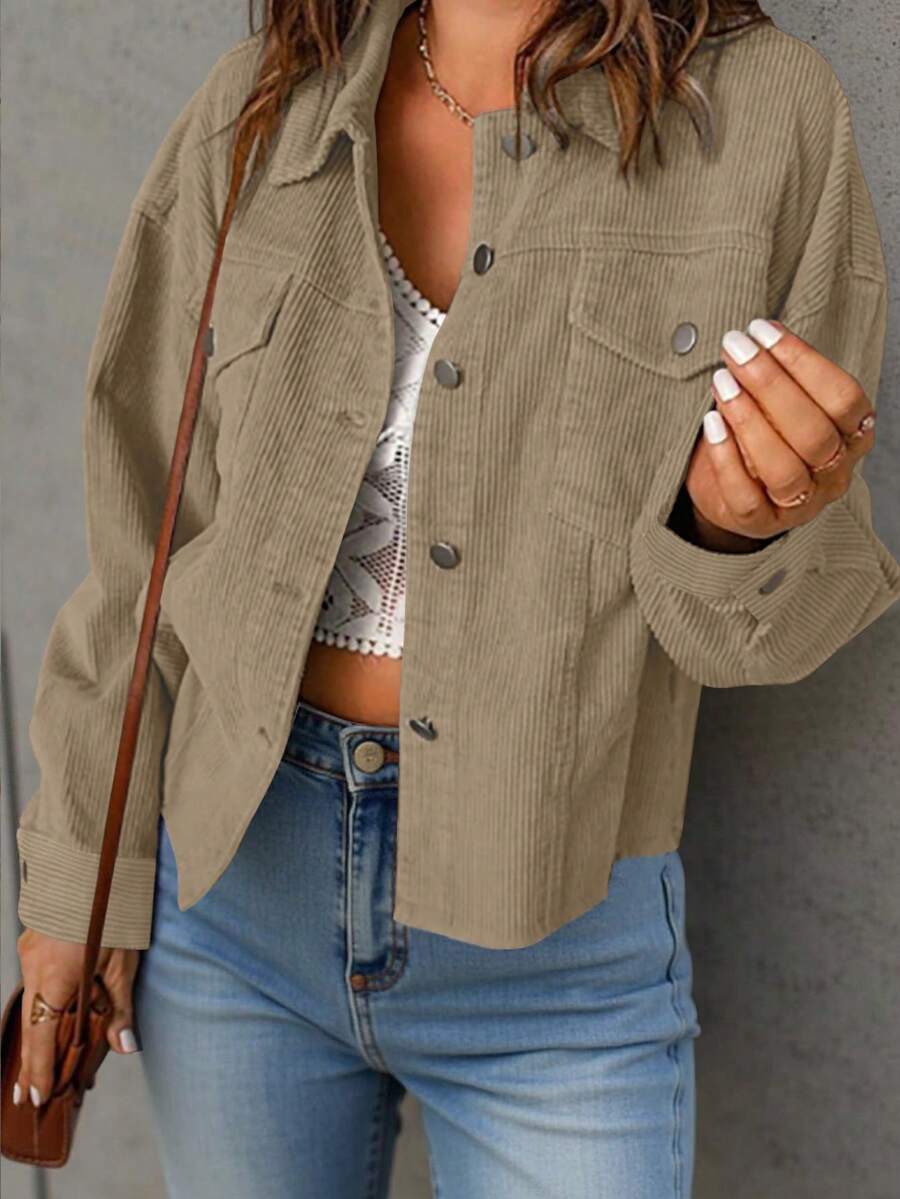 Dot Corduroy Drop Shoulder Shacket - view 36