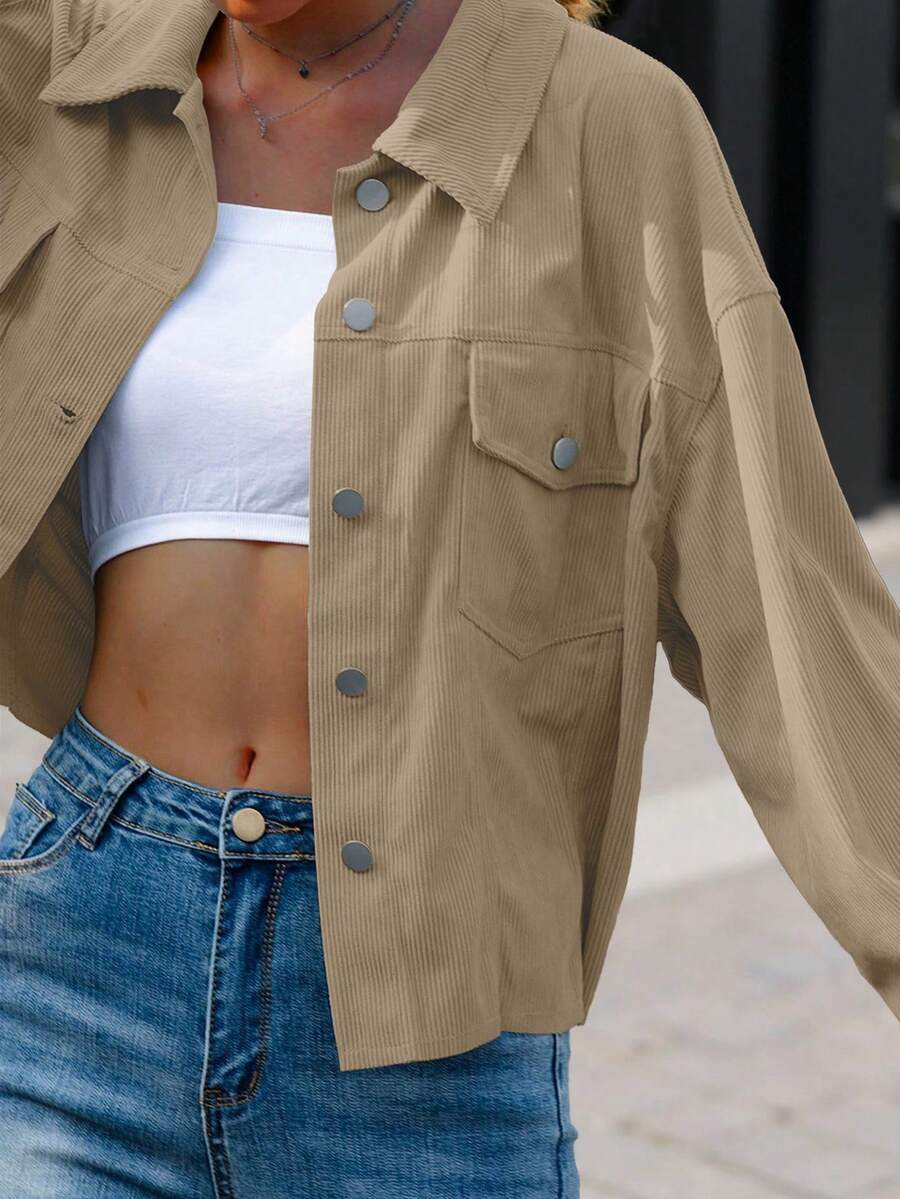 Dot Corduroy Drop Shoulder Shacket - view 38
