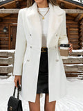 Freya Faux Fur Collar Fitted Coat, Elegant Double-Breasted Jacket - front view