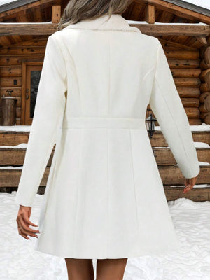 Solid Colour Woven Fabric Faux Fur Collar Lined Lightweight Jacket, No Fleece White oaklynwear