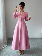 Kit Lapel Button-Front A-Line Long Dress - view 7
