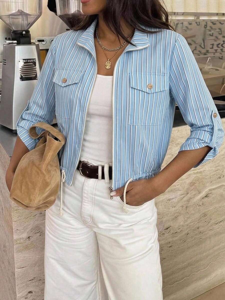 Hettie Stand Collar Drawstring Short Jacket - view 61