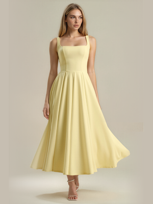 Eliza | Square Neck Corset Seam Pleated Midi Dress