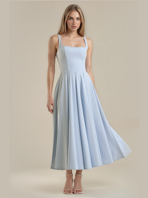 Eliza | Square Neck Corset Seam Pleated Midi Dress