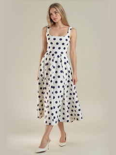 Eliza | Square Neck Corset Seam Pleated Midi Dress
