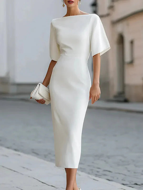 Genevieve | Ruffle Sleeve Fitted Midi Dress — RoselynAtelier