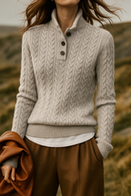 Harriet Button-Up Cable Knit Jumper with Stand Collar, Cosy Winter Knit - view 28