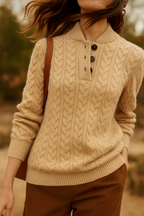 Harriet Button-Up Cable Knit Jumper with Stand Collar, Cosy Winter Knit - view 25