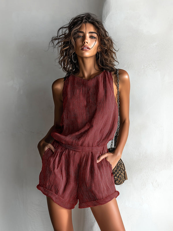 Cleo | Striped Linen Blend Playsuit — RoselynAtelier