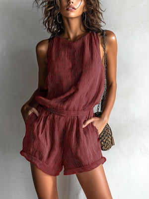 Cleo | Striped Linen Blend Playsuit — RoselynAtelier
