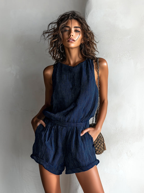 Cleo | Striped Linen Blend Playsuit — RoselynAtelier