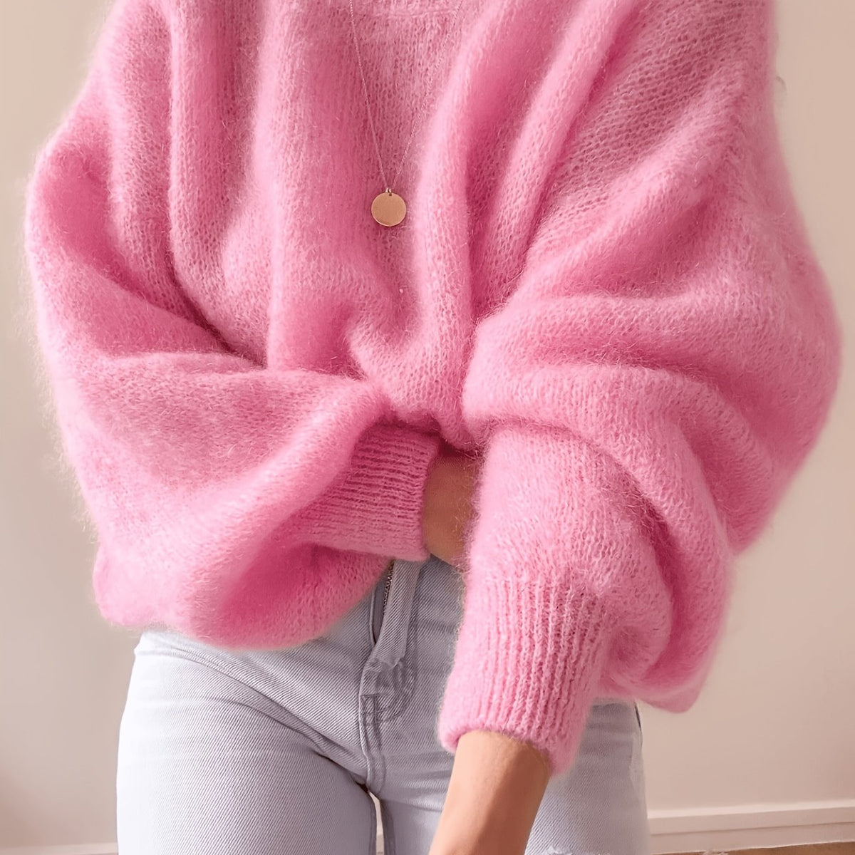 Etta Collarless Relaxed Knitted Jumper - view 11