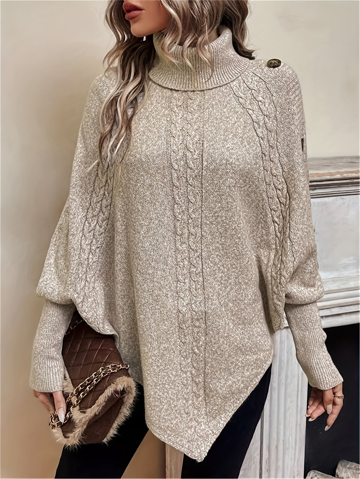 Orla Cable Knit Roll Neck Cape - view 4