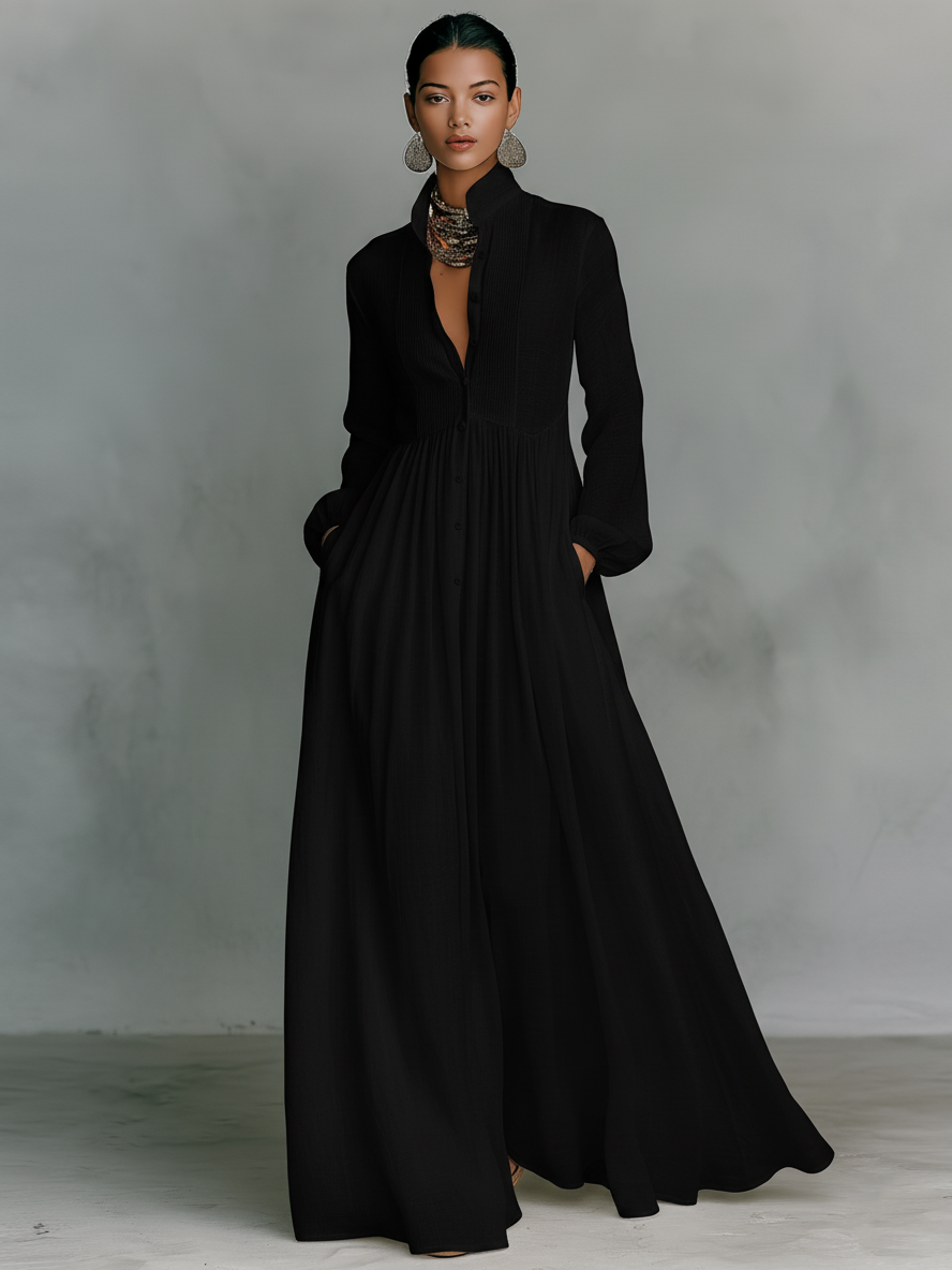 Harlow Linen-Blend Collared Maxi Dress