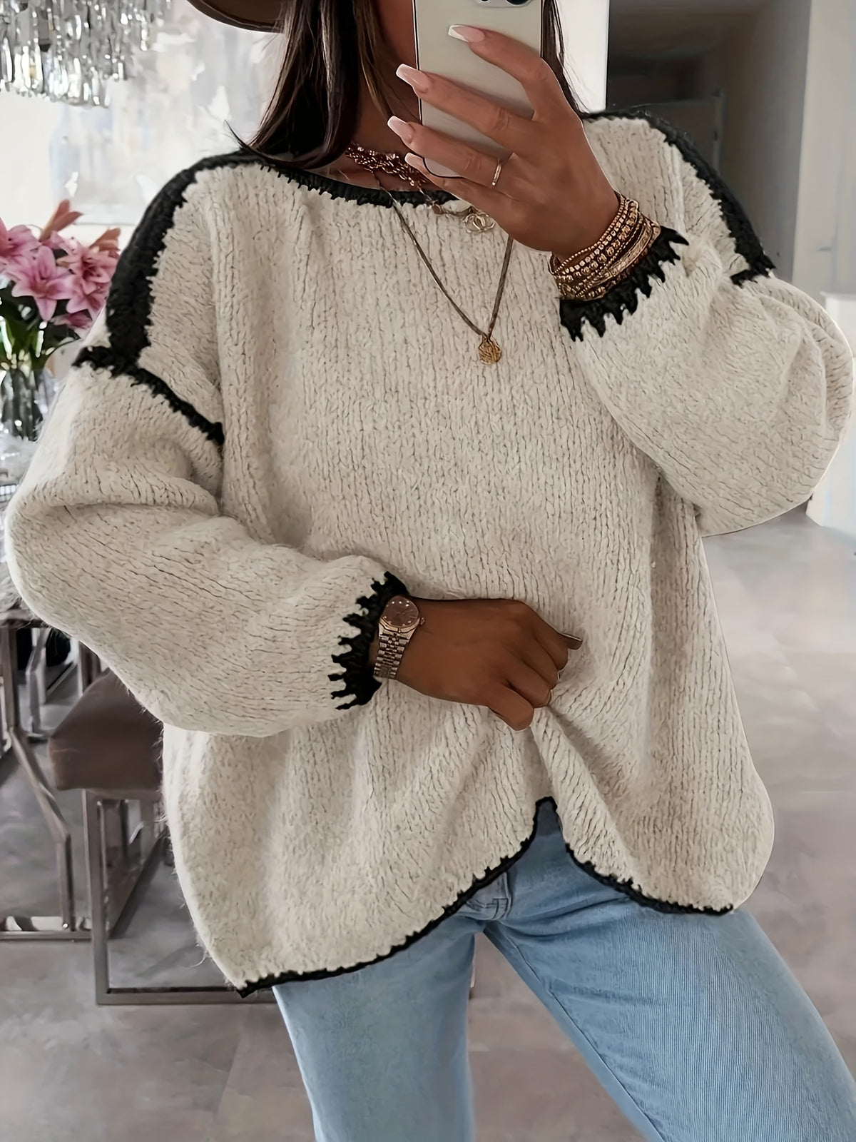 Daisy Colour Block Crew Neck Jumper - view 5