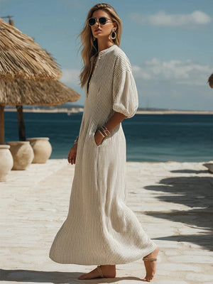 Frances | Striped Button-Down Midi Dress — RoselynAtelier