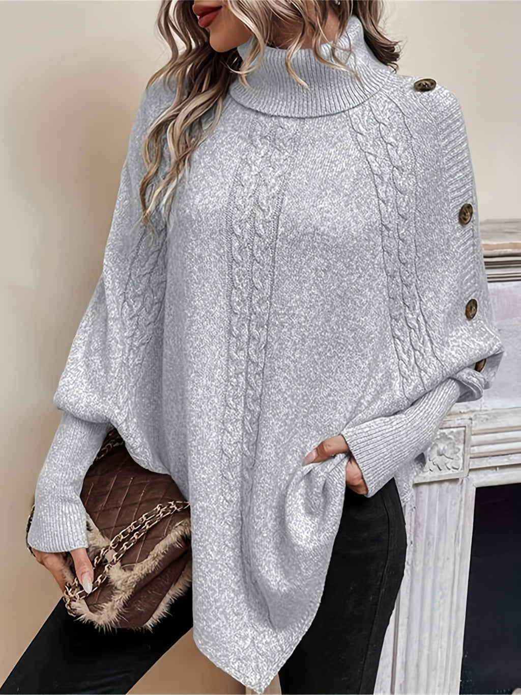 Orla Cable Knit Roll Neck Cape - view 9
