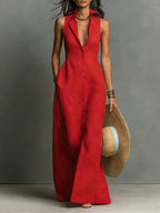 Claudette Sleeveless Collared Maxi Shirt Dress - front view
