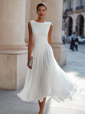 Isabelle | Draped Neck Pleated Midi Dress — RoselynAtelier