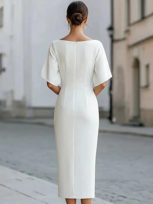 Genevieve | Ruffle Sleeve Fitted Midi Dress — RoselynAtelier