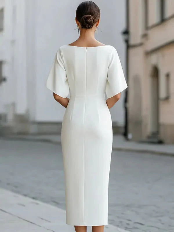 Genevieve | Ruffle Sleeve Fitted Midi Dress — RoselynAtelier