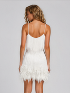 Georgina Fringe Mini Dress with Feather Trim Hem and Spaghetti Straps - view 2