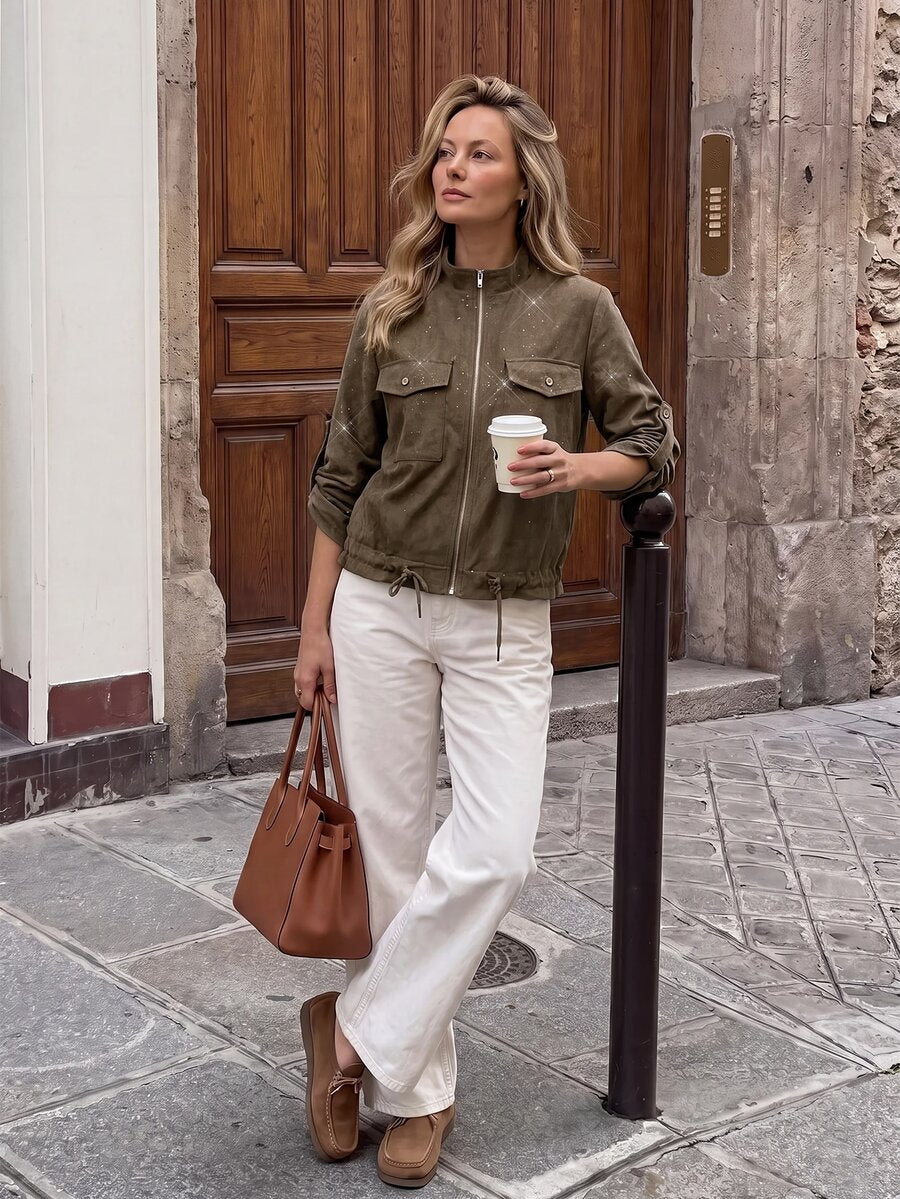 Hettie Stand Collar Drawstring Short Jacket - view 78