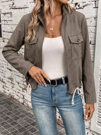 Hettie Stand Collar Drawstring Short Jacket - view 101