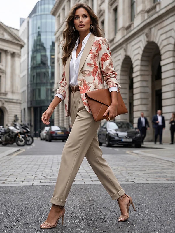 Genevieve Beige Two-Piece Trouser Suit