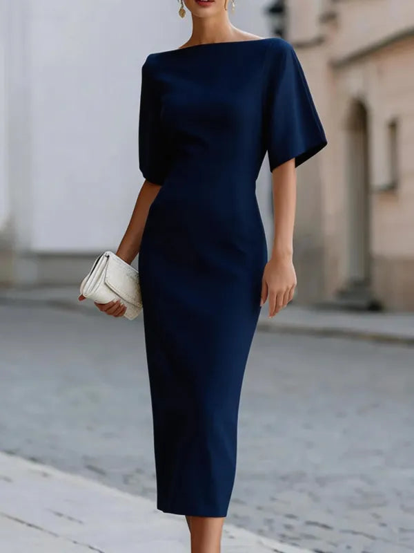 Vivienne Boat-Neck Ruffle Midi Dress