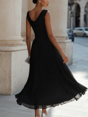 Isabelle | Draped Neck Pleated Midi Dress — RoselynAtelier