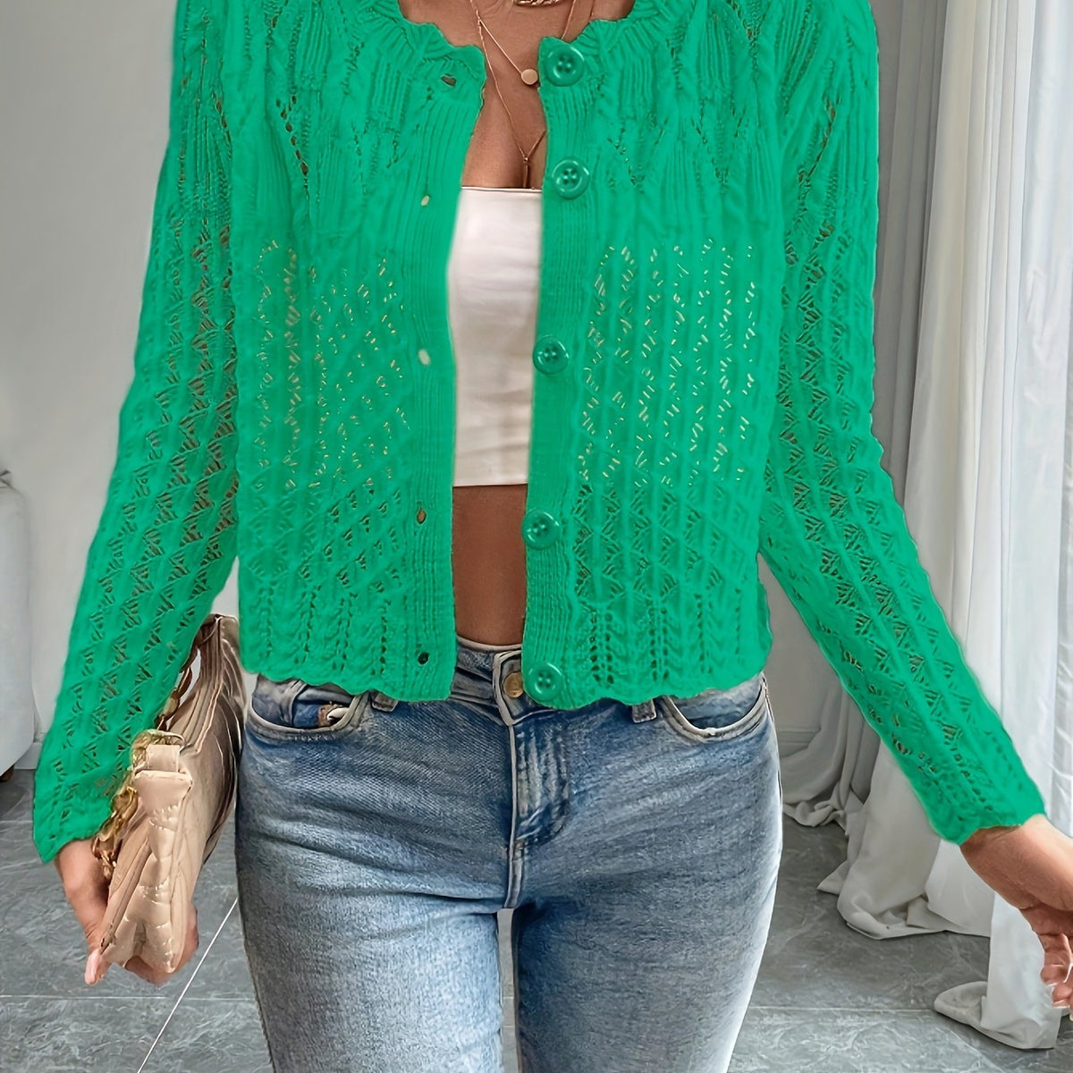 Bonnie Open Knit Button Cardigan - view 15