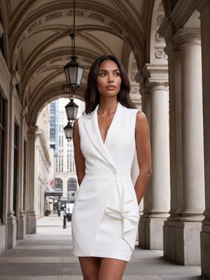 Valentina | Sleeveless Blazer Mini Dress with Ruffle Detail