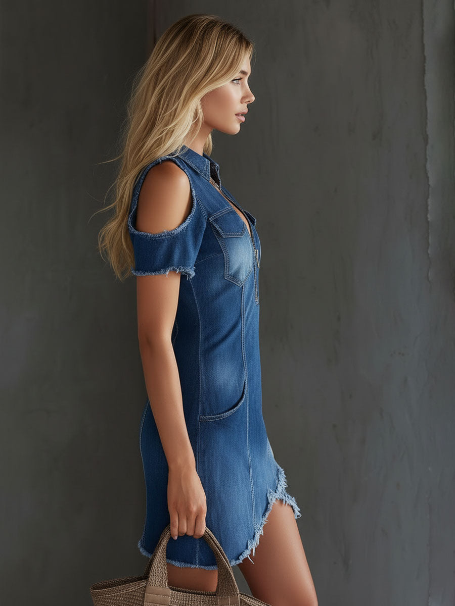 Darcy Off-Shoulder Denim Mini Dress - view 13