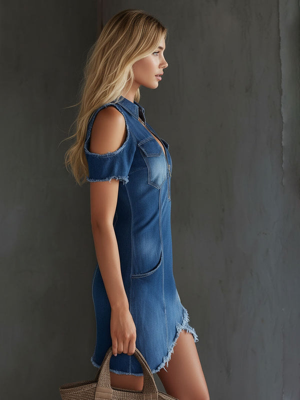 Darcy | Off-Shoulder Denim Mini Dress — RoselynAtelier
