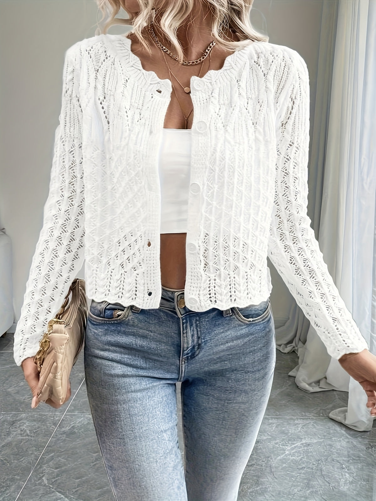 Bonnie Open Knit Button Cardigan - front view