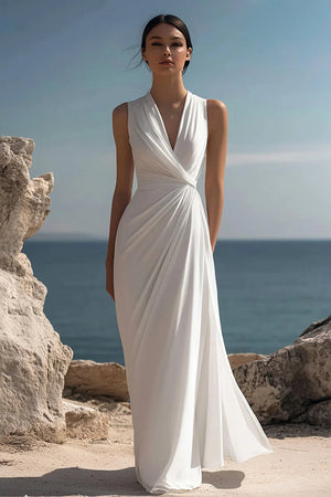 Blanche | Ruched Chiffon Maxi Dress — RoselynAtelier